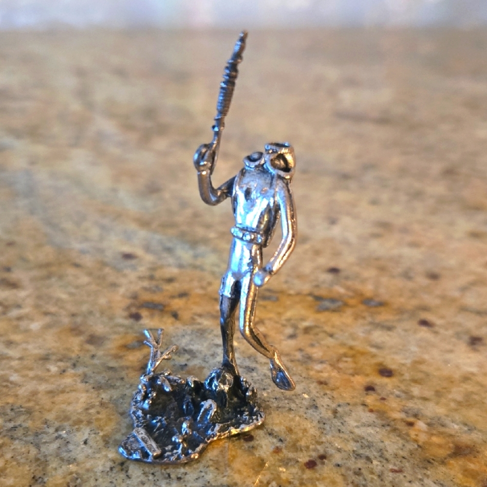 Vintage Miniature Diver Sterling Silver Figurine with Harpoon From Italy